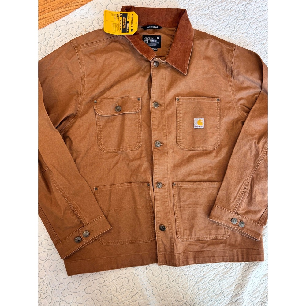 Carhartt Mens Rugged Flex Duck Unlined Chore Coat Brown Size 2XL Relaxed Fit